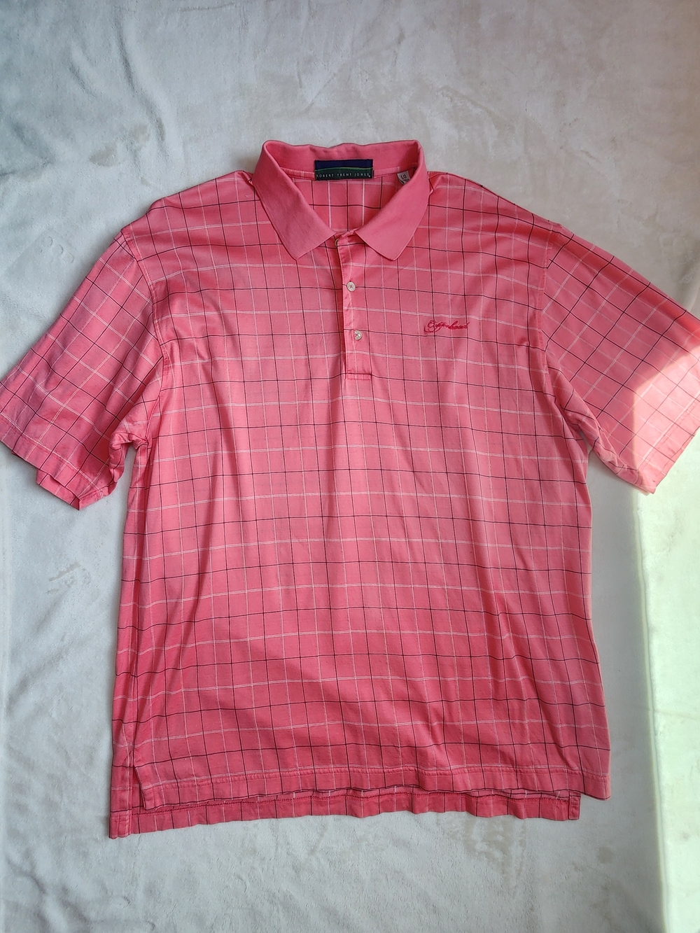 Men's Large Pink Cotton Check Polo Shirt
